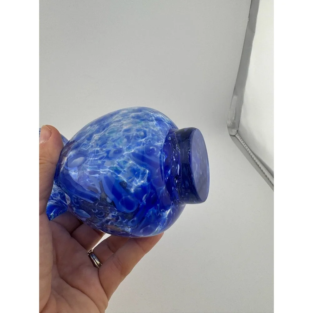 Blue Art Glass Vase Swirl‎ Design Round Home Decor Unique Small Vase